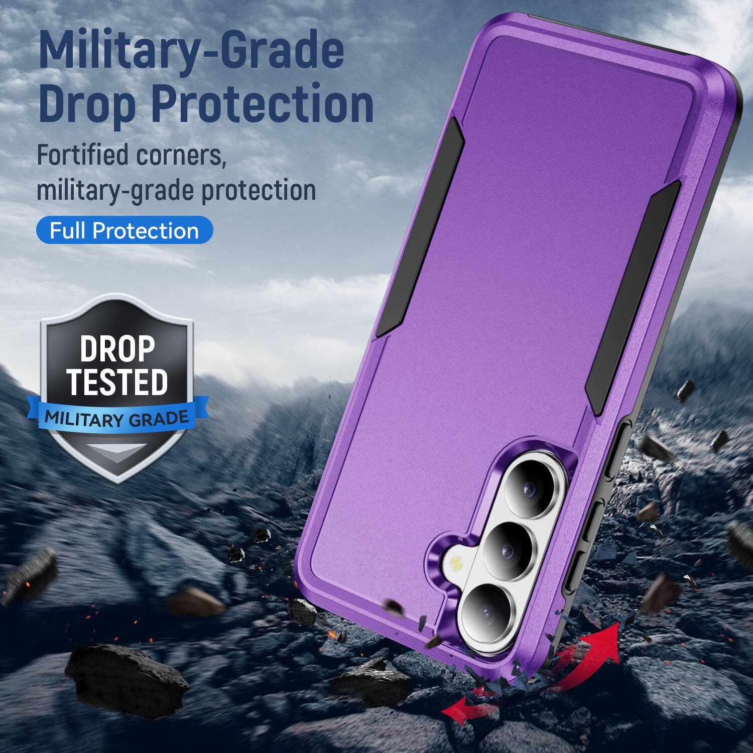 Military-Grade Drop Protection  
Fortified corners, military-grade protection  
Full Protection  

DROP TESTED  
MILITARY GRADE