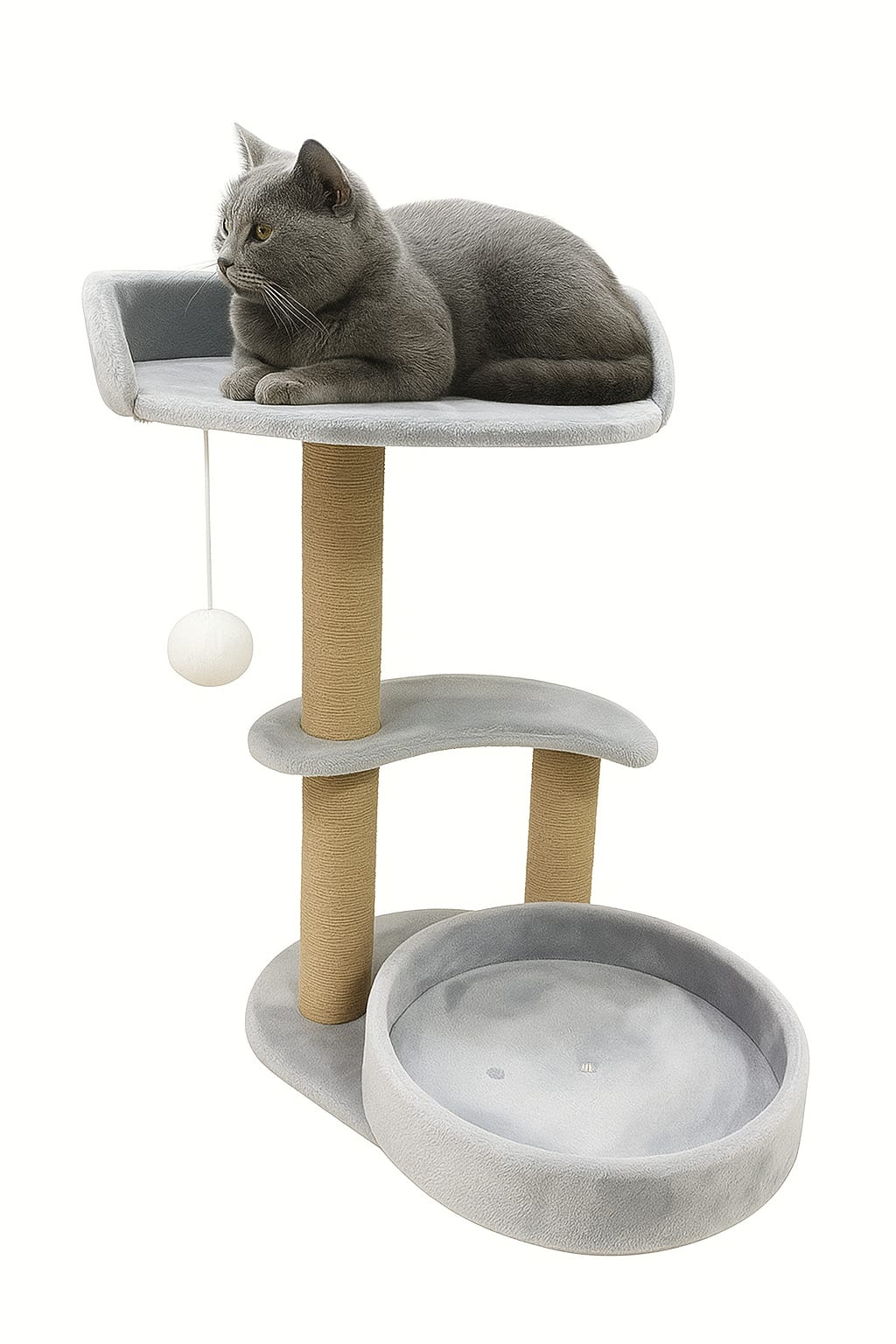 Dexmalle - Dexmalle-Multi-tiered cat tree with scratching posts and interactive ball toy-Grey - Gray