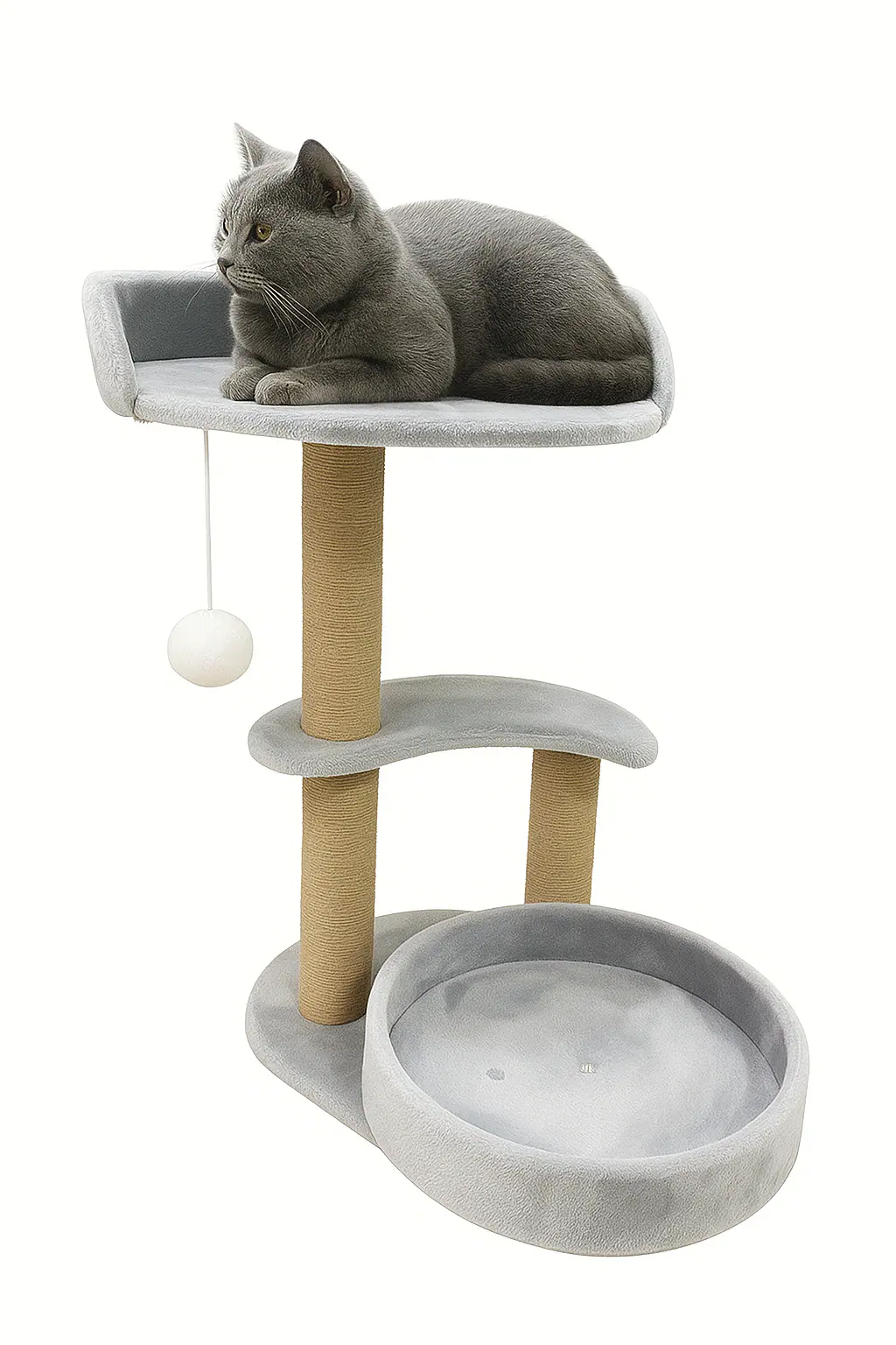 Front. Dexmalle - Dexmalle-Multi-tiered cat tree with scratching posts and interactive ball toy-Grey - Grey.