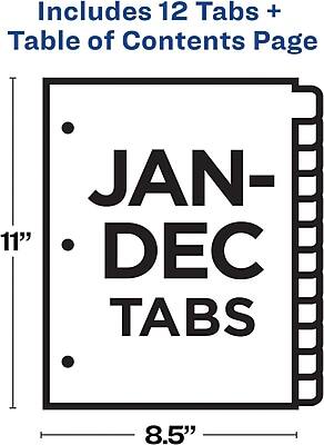 Includes 12 Tabs + Table of Contents Page  
JAN-DEC TABS  
11" x 8.5"