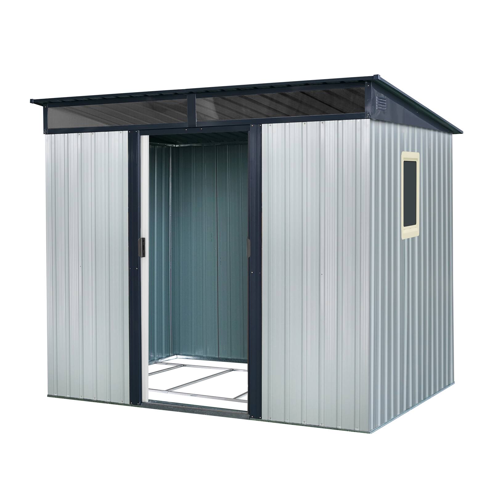 Back. Loheer - Loheer 8x6 Outdoor Metal Storage Shed with Window Heavy Duty Backyard Garden Tool Shed White and Black.