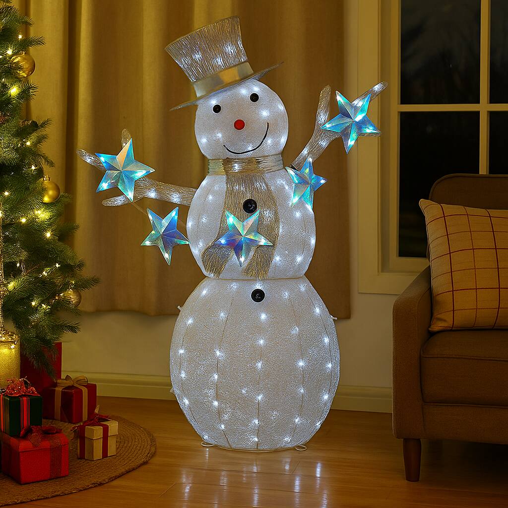 Angle. BreeBe - 5 Foot Snowman Display with Built-In Lights and Star Design - White.