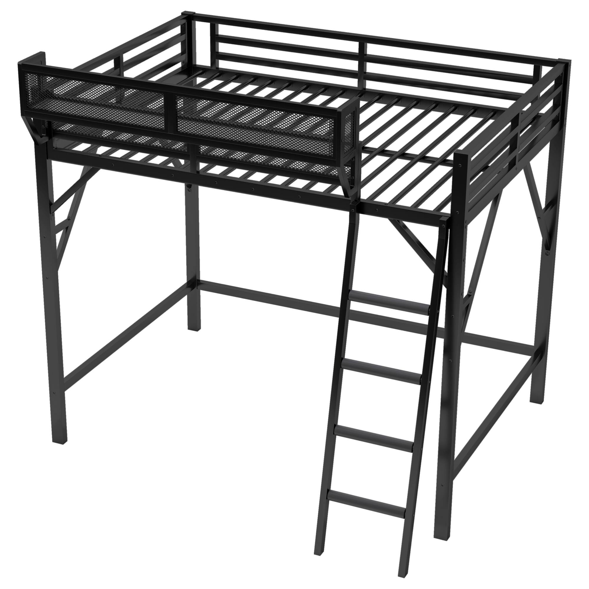 Alt View 9. GOODSILO - Full Size Metal Loft Bed with Storage Shelves and Ladder for Kids and Teens - Black.