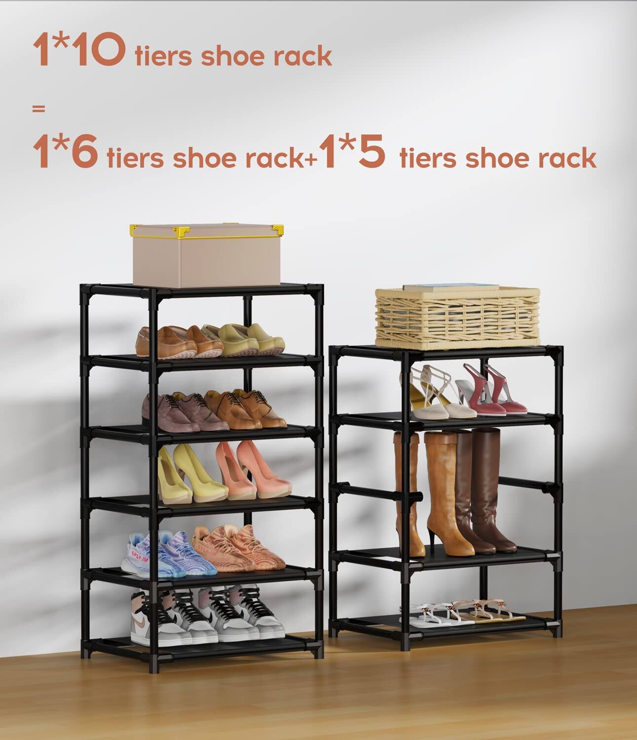 1*10 tiers shoe rack = 1*6 tiers shoe rack + 1*5 tiers shoe rack