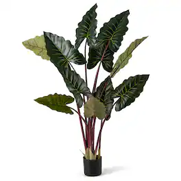 Gymax - Artificial Rainbow Taro Tree 63'' Tall Fake Pre-potted Plant w/ 11 Faux Leaves - Green