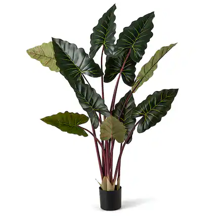 Front. Gymax - Gymax Artificial Rainbow Taro Tree 63'' Tall Fake Pre-potted Plant w/ 11 Faux Leaves - Green.