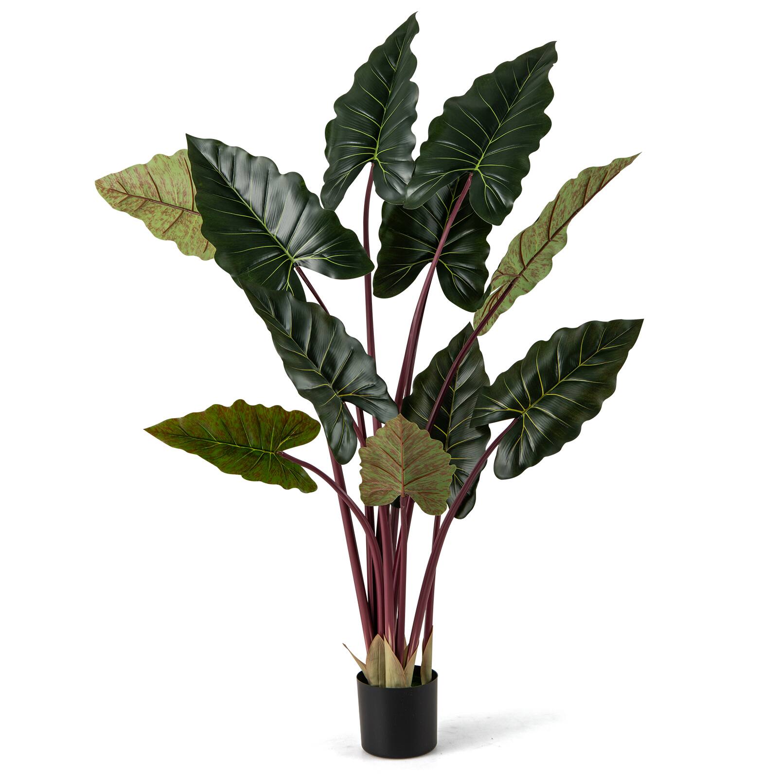 Front. Gymax - Gymax Artificial Rainbow Taro Tree 63'' Tall Fake Pre-potted Plant w/ 11 Faux Leaves - Green.
