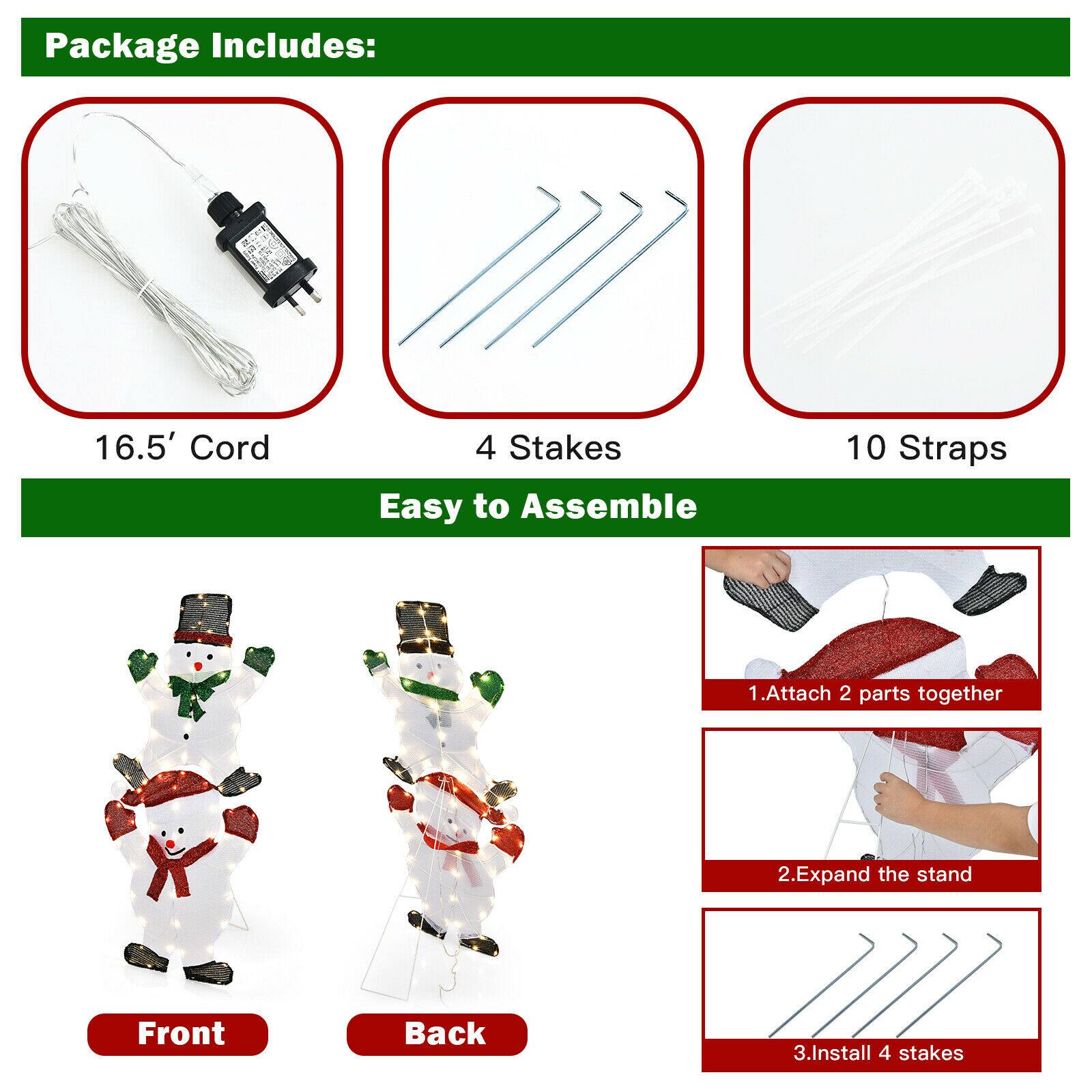 Package Includes: 16.5' Cord, 4 Stakes, Easy to Assemble, 10 Straps, 1. Attach 2 parts together, 2. Expand the stand, 3. Install 4 stakes.