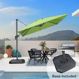 PURPLE LEAF - 10 ft. Square Aluminum Outdoor Patio Cantilever Umbrella Offset 360° Rotation Umbrella with Base for Garden Deck Pool - Apple Green