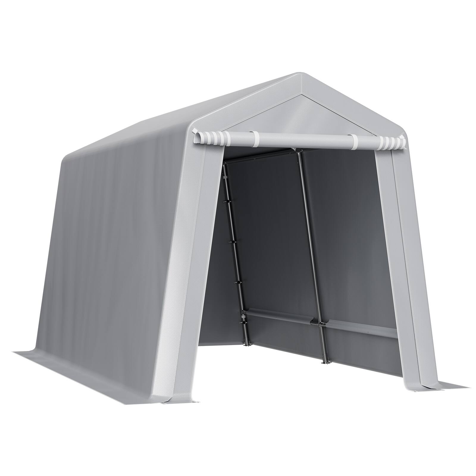 Alt View 5. VEVOR - Outdoor Storage Shed, 7 x 12 ft Tent with Roll-up Door & Vents, Waterproof Canopy Shed Shelter, Heavy Duty Frame - Gray.