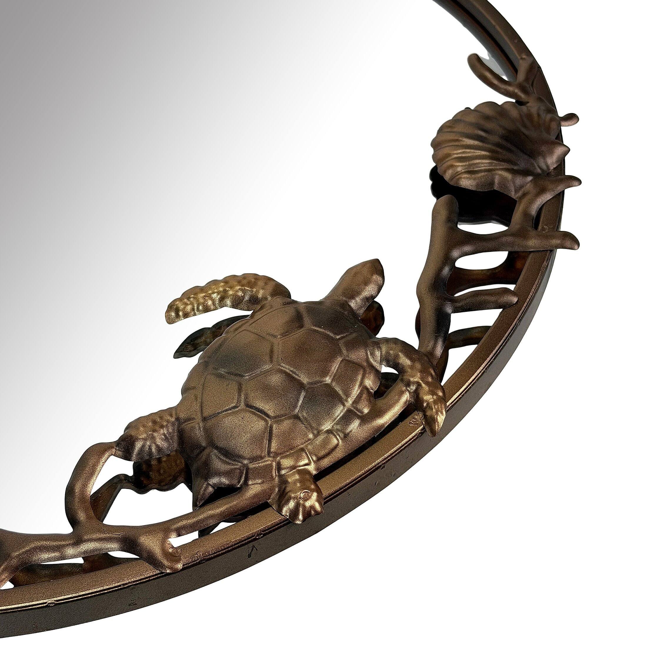 Alt View 6. Zeckos - Wall Mounted Mirror Bronze Coastal Sea Turtle Coral 20.5 in Metal Glass - Bronze.