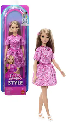 Mattel - Barbie Fashionista Doll #249 With Pink Paisley Dress, Blonde Hair - COLLECTIBLES - Multicolor