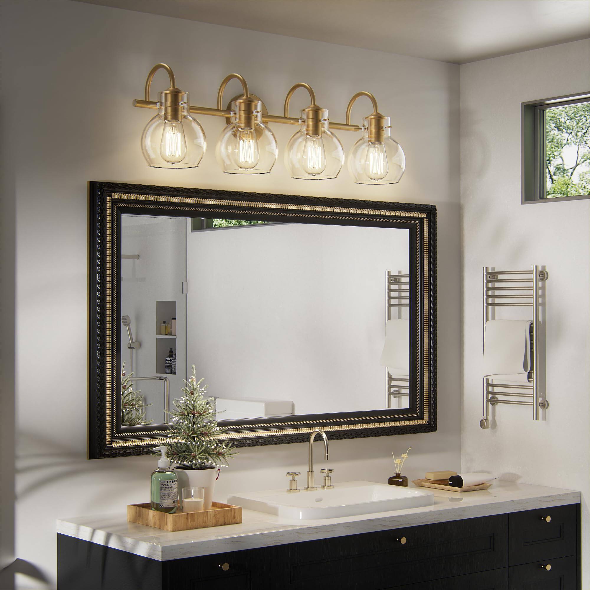 Left. PAIHOME - Bathroom Vanity Lighting Fixtures, 24" Modern Vanity Lights Over Mirror with Globe Glass Shade E26 Base Wall Sconce - Gold.