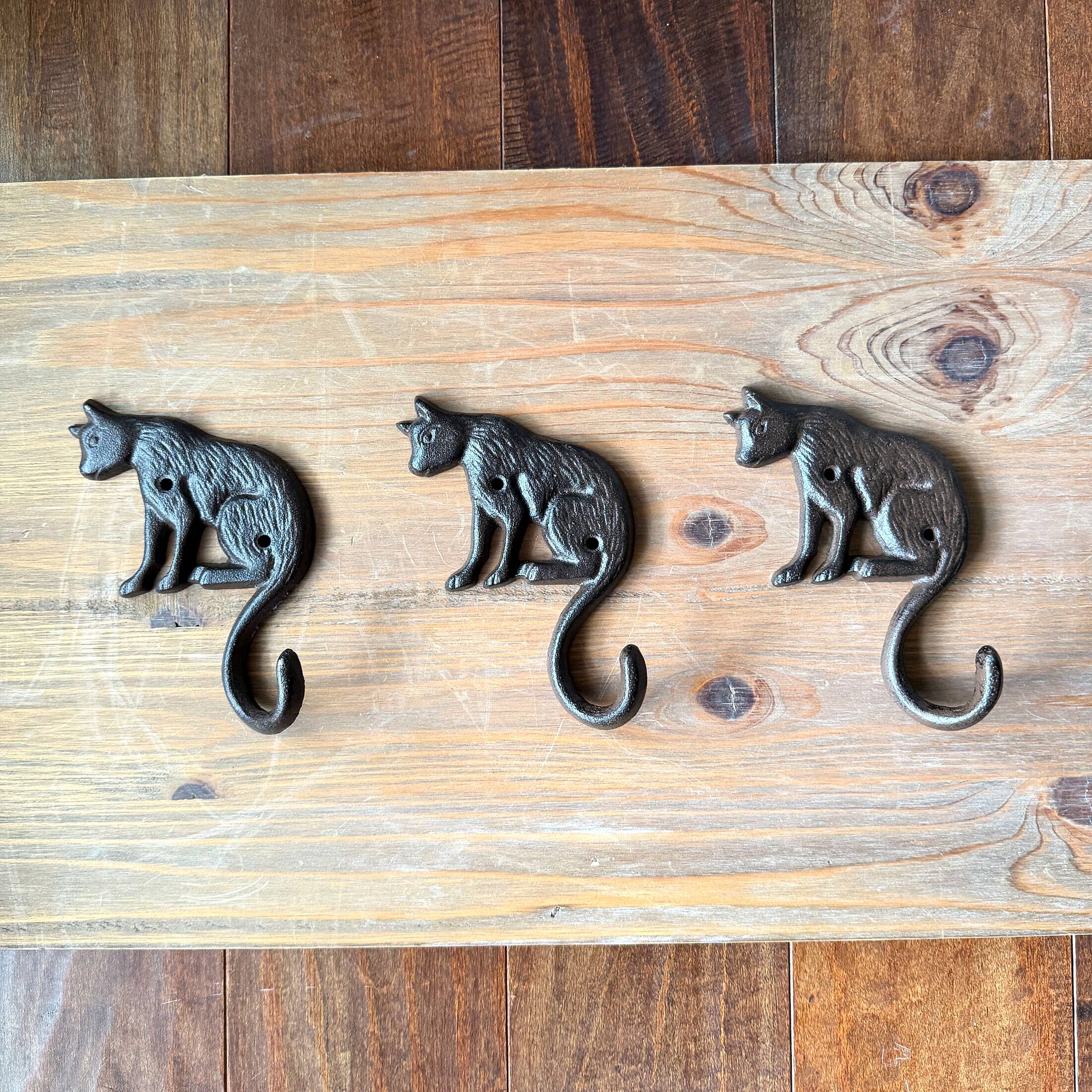 Alt View 4. Things2Die4 - Set of 3 Cast Iron Cat Wall Hooks Aged Brown Rustic 6.5 in Decorative - Brown.