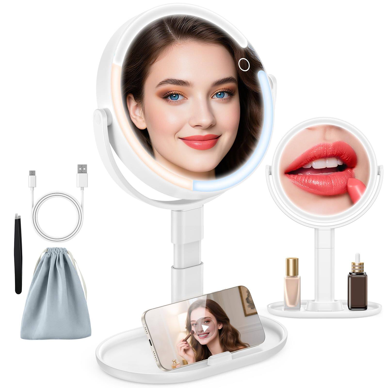 Front. Stylel Star - 15x/1x Makeup Mirror With Lights 4000mah Vanity 3 Lighting And Adjustable Brightness 2-sided Height Lighted Magnifying M.