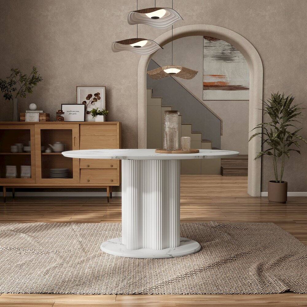 Alt View 4. Furniture of America - Elara Iron Base Pedestal Oval Dining Table - White.