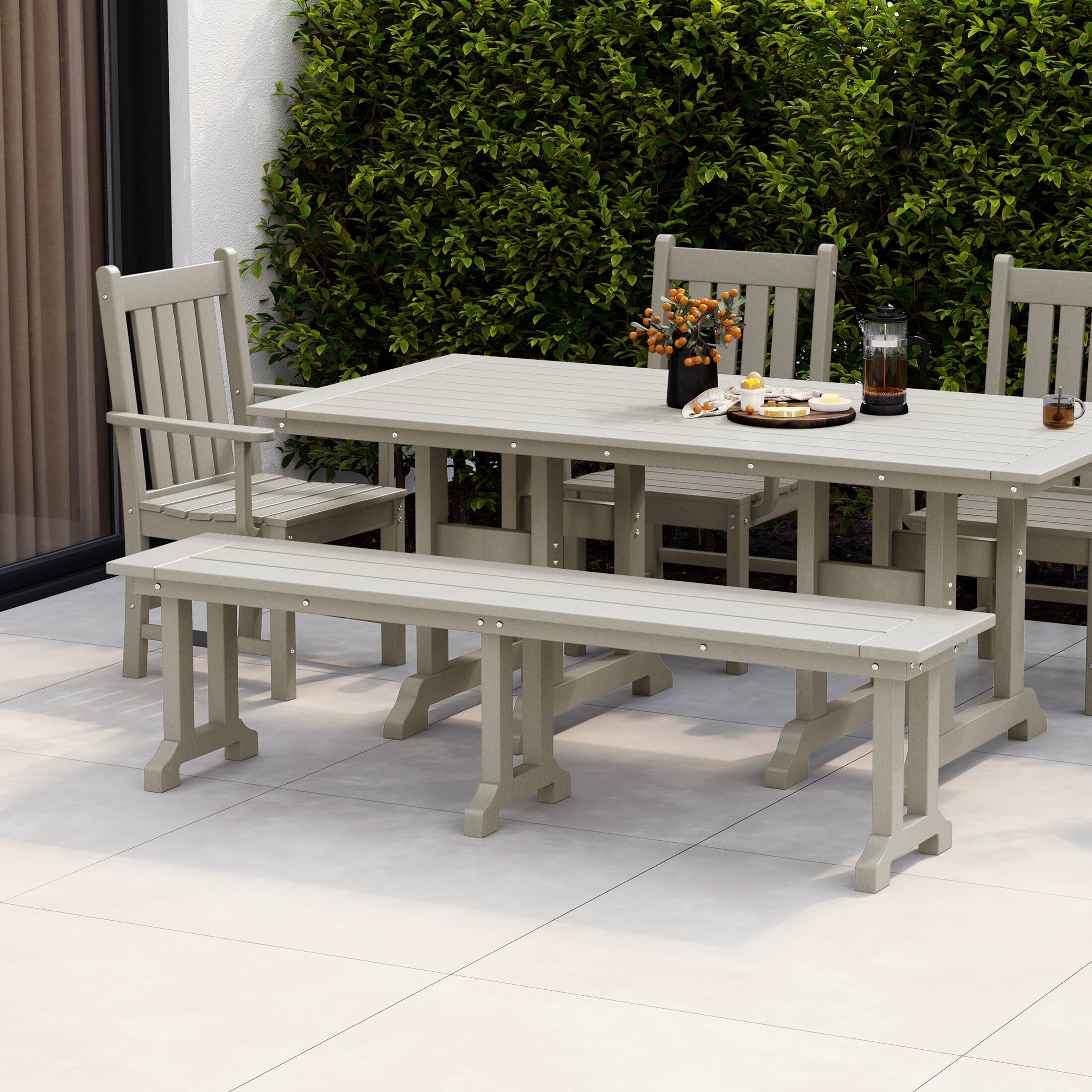 Angle. WestinTrends - WestinTrends Malibu 65" Outdoor Patio Trestle Dining Bench - Sand.