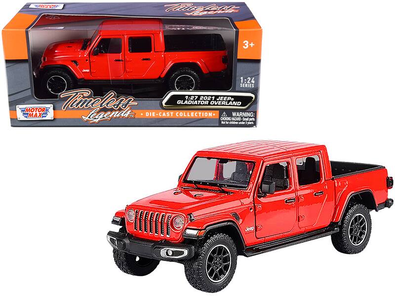 2021 Jeep Gladiator Overland (Closed Top) Pickup Truck 1/24-1/27 Diecast Model Car by Motormax - Red