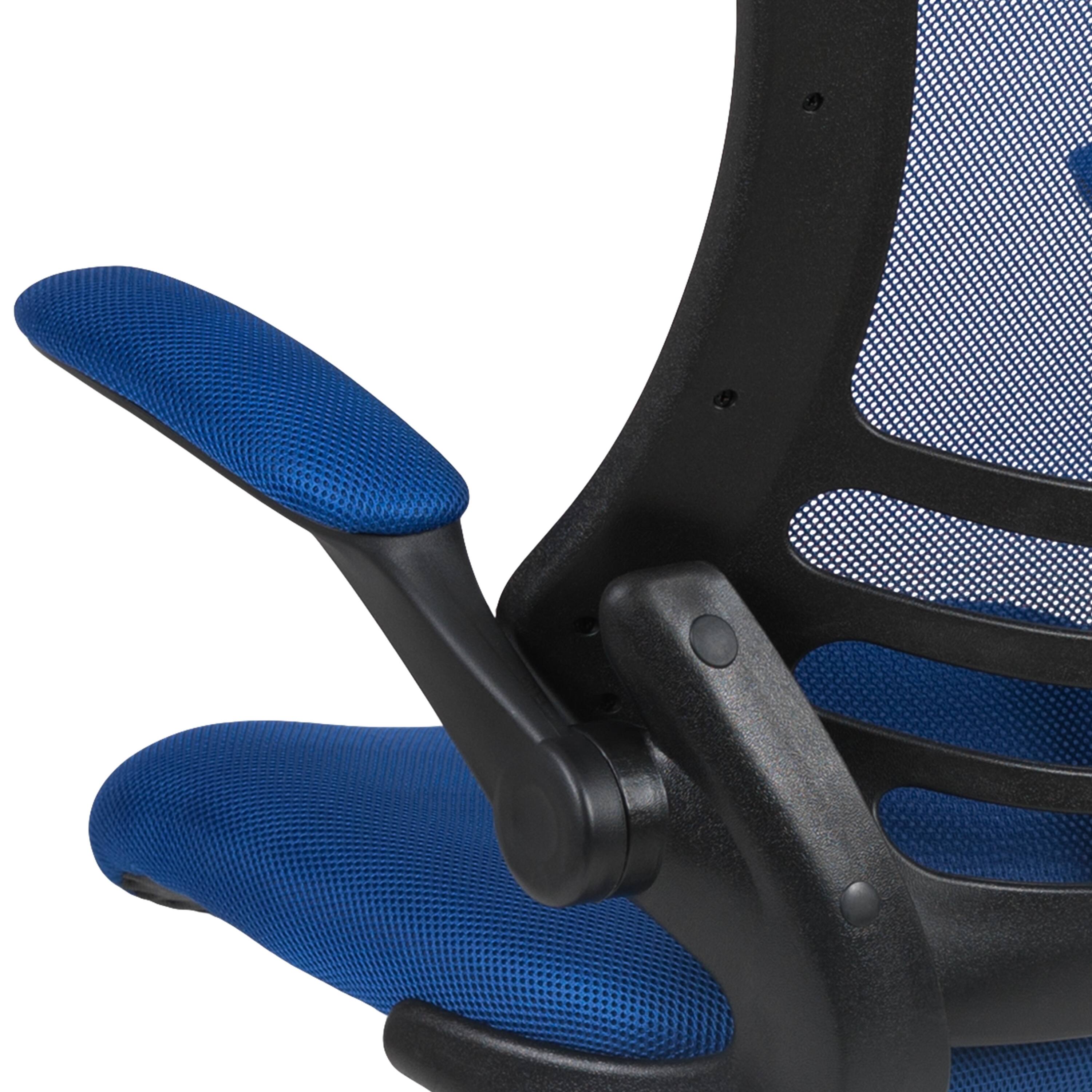 Alt View 10. Emma + Oliver - Mid-Back Mesh Ergonomic Drafting Chair with Foot Ring and Flip-Up Arms - Blue Mesh/Black Frame.