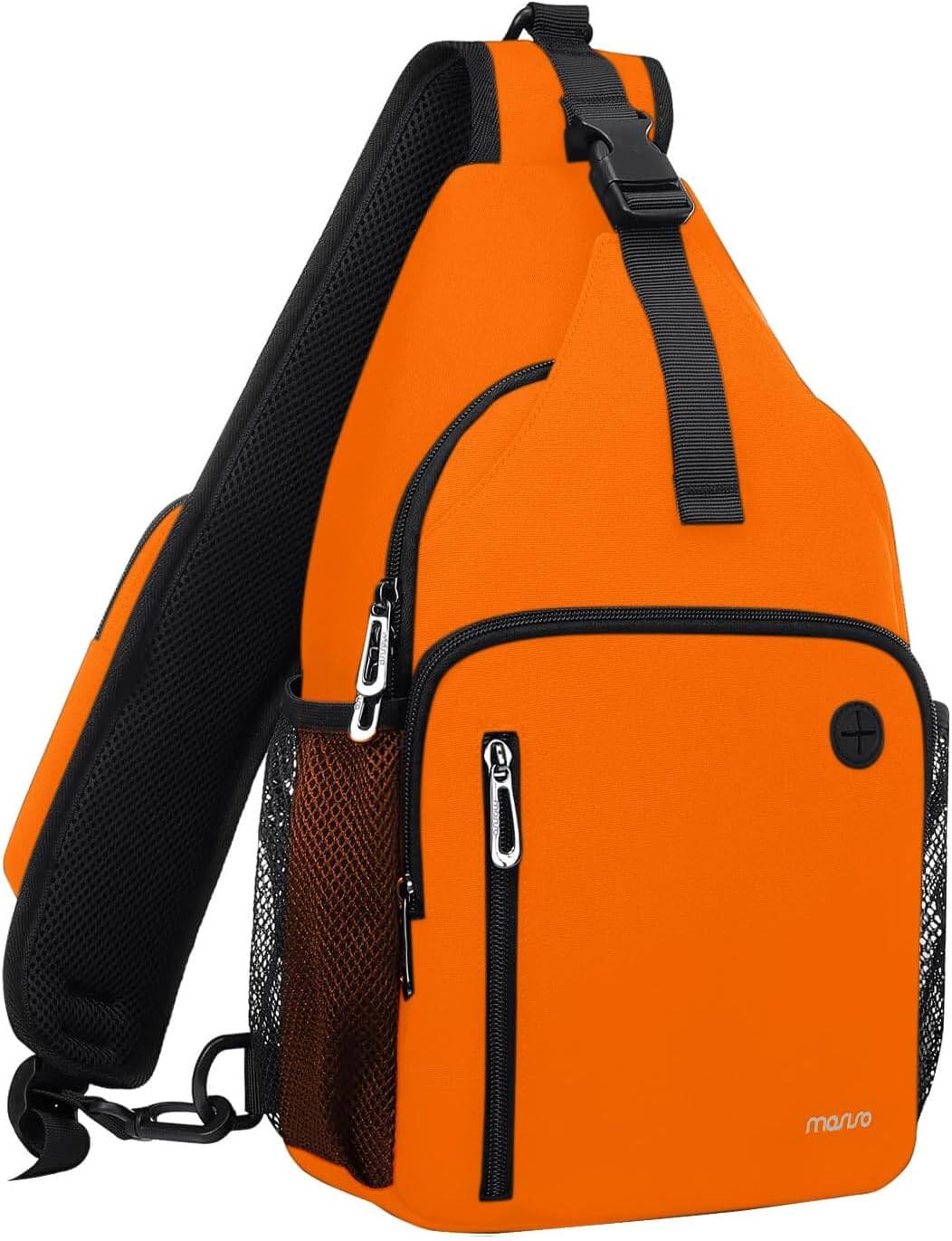 mosiso - Sling Bag Crossbody Shoulder Bag Travel Hiking Daypack Chest Bag with Front Square Pocket&USB Charging Port - Orange