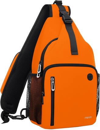 Front. mosiso - Sling Bag Crossbody Shoulder Bag Travel Hiking Daypack Chest Bag with Front Square Pocket&USB Charging Port - Orange.