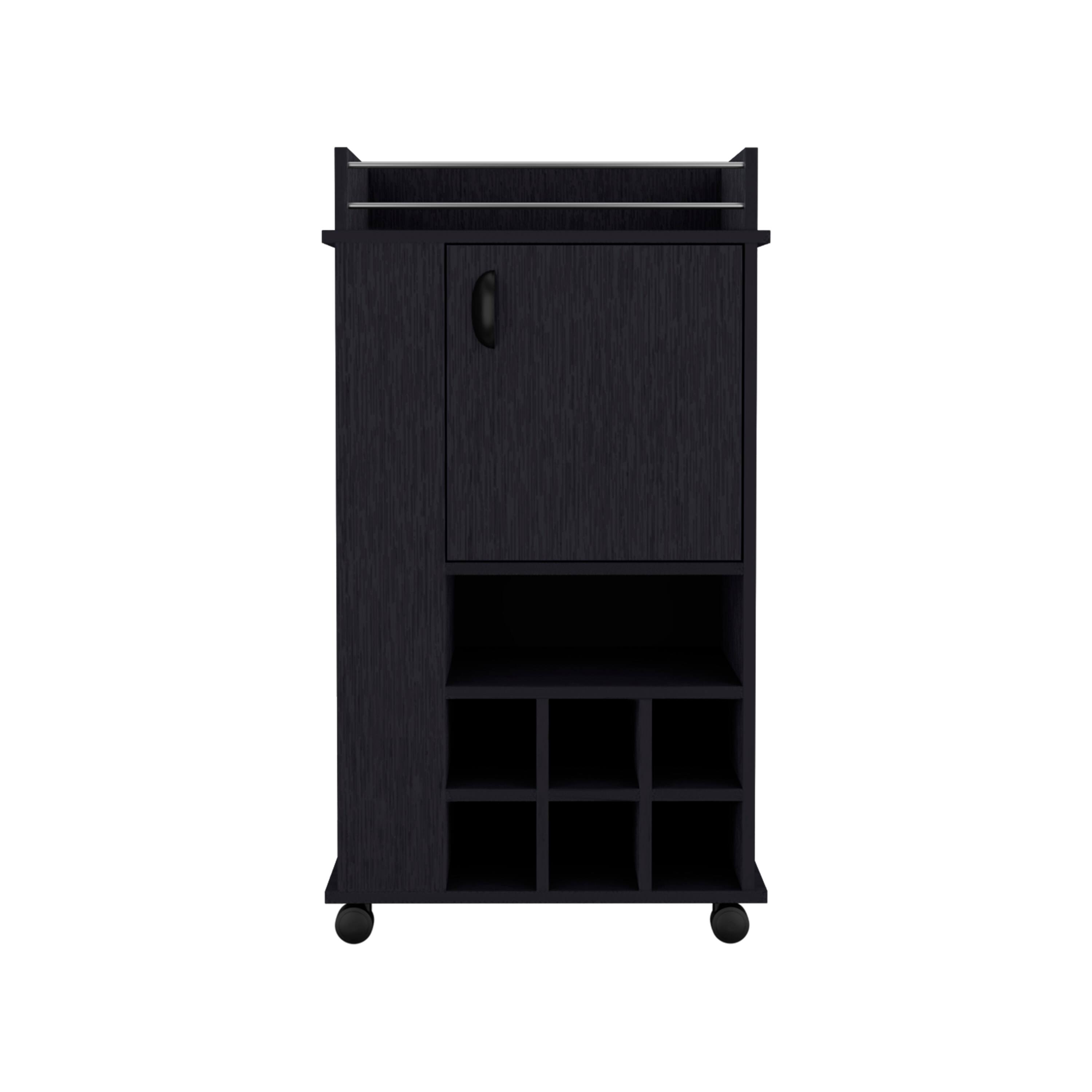 Alt View 3. TuHome - Fargo Bar Cart with Cabinet, 6 Built-In Wine Rack, Casters, Living Room or Bar Room - Black.