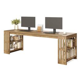 Tribesigns - 78.7-Inch Two-Person Computer Desk with Storage Shelves for Home Office Work, Study or Computer Tasks - Natural
