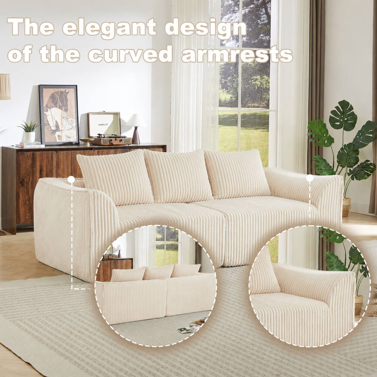 The elegant design of the curved armrests