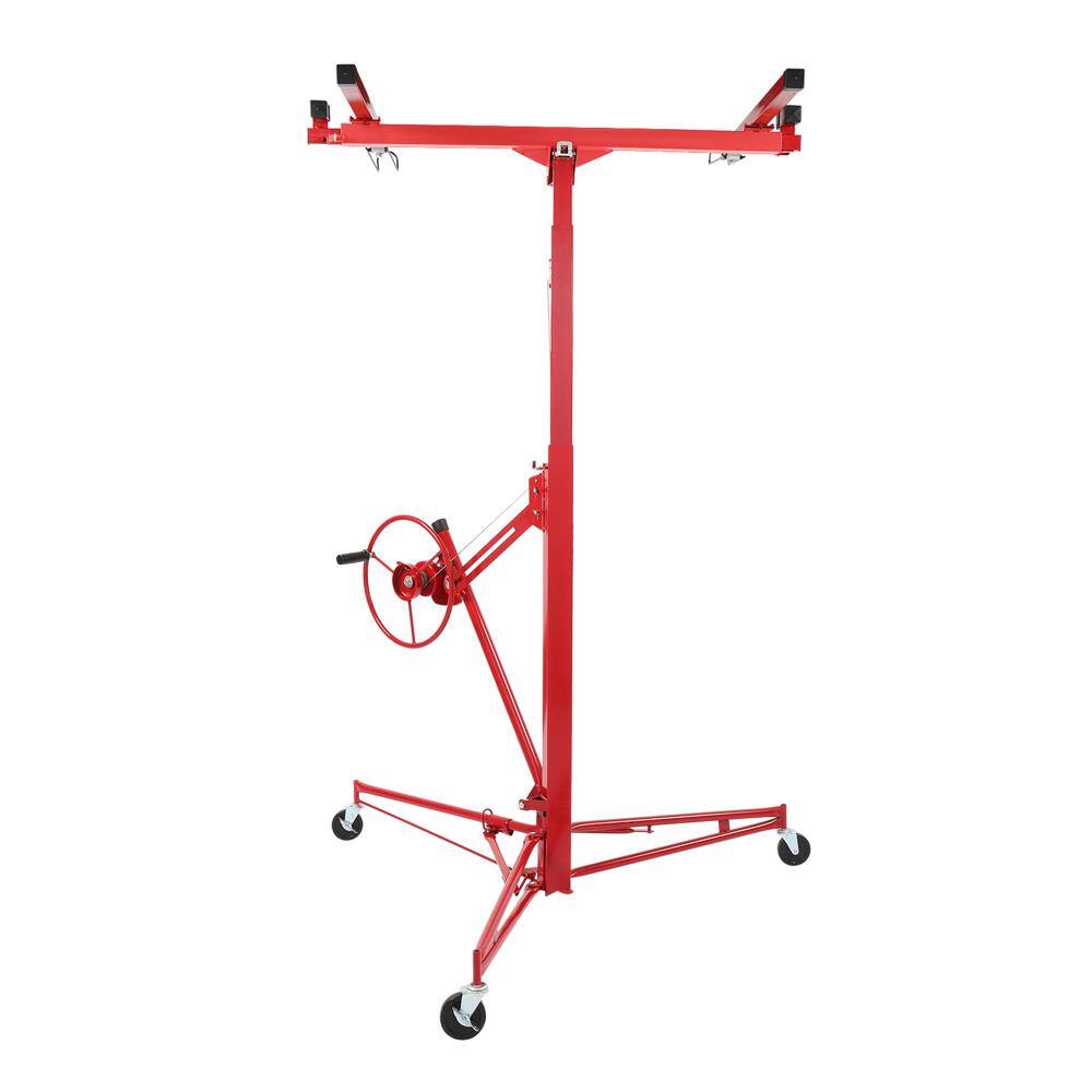 Back. Winado - 16FT Drywall Rolling Lifter Panel Hoist Jack with Lockable Casters & Tilting Cradle for Ceiling and Wall Installation - Red.