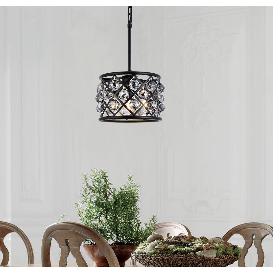 Angle. Urban Classic - Madison 3 light Matte Black Pendant Silver Shade (Grey) Royal Cut Crystal - Matte Black.