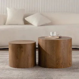 Loheer - Nesting Coffee Table Set of 2 Round Wooden Modern Circle Table for Small Space Living Room Bedroom Accent End Side Table - Brown