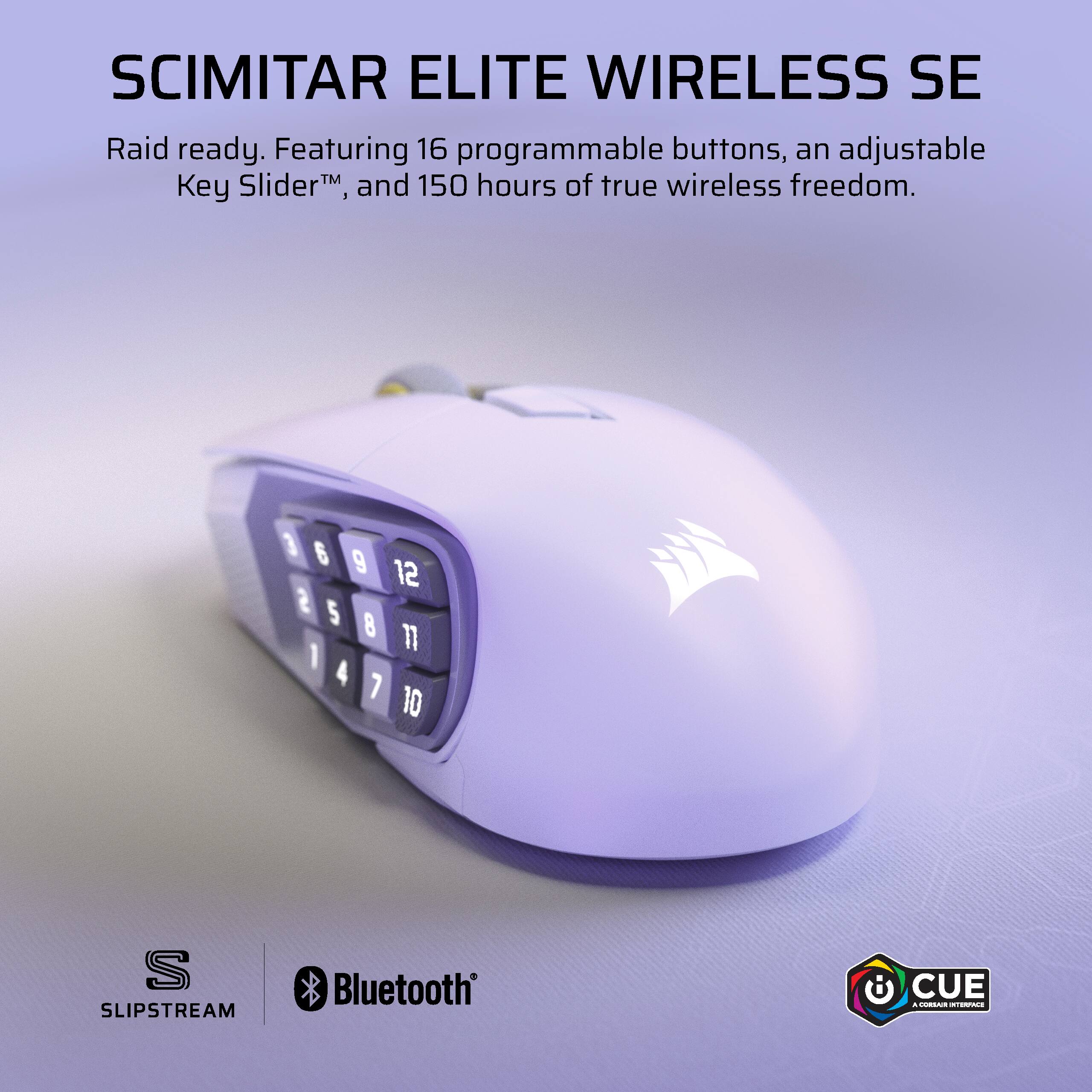 SCIMITAR ELITE WIRELESS SE Raid ready. Featuring 16 programmable buttons, an adjustable Key Slider, and 150 hours of true wireless freedom.