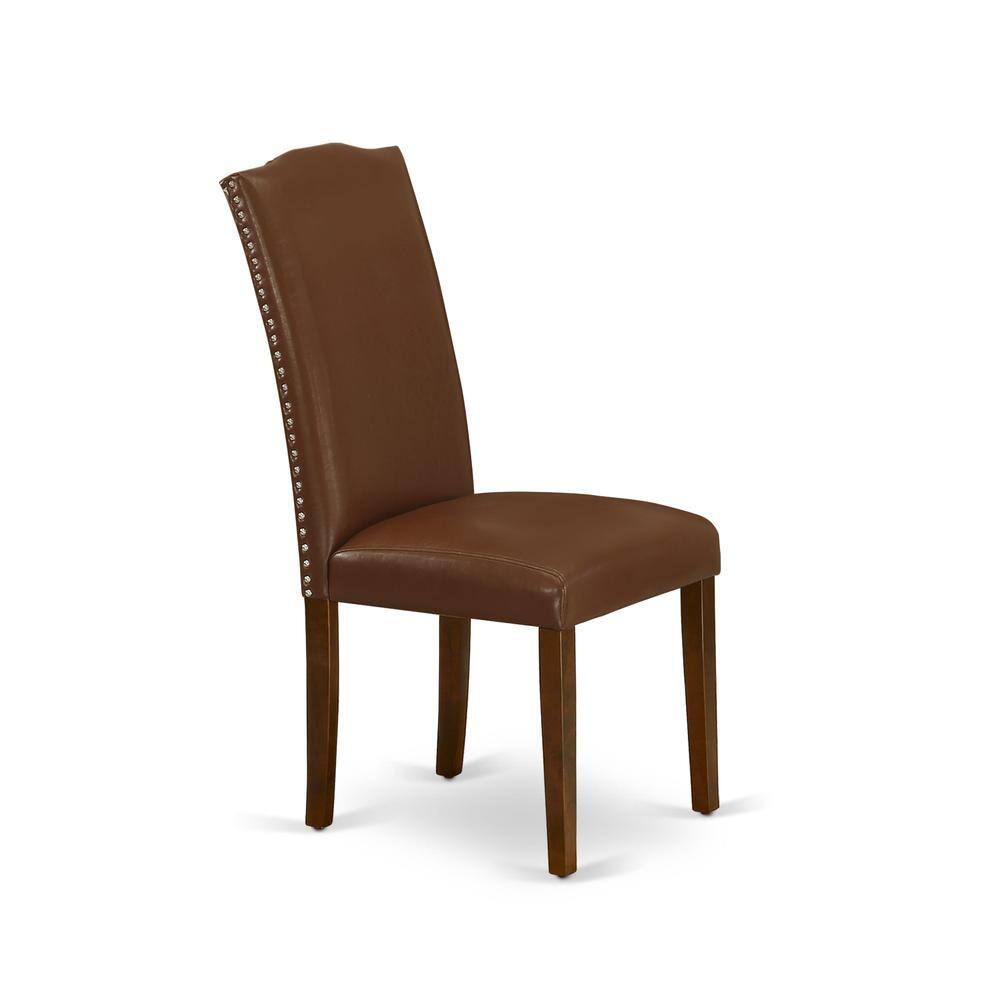 Left. East West Furniture - AMEN3-MAH-66 3 Piece DINETTE SET - 1 Wooden Dining Table and 2 Brown Upholstered Chairs - Mahogany Finish - Mahogany.