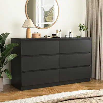 dresser 6 drawer black Furniture of America Toni Wood 6-Drawer Dresser with Mirror in Black
