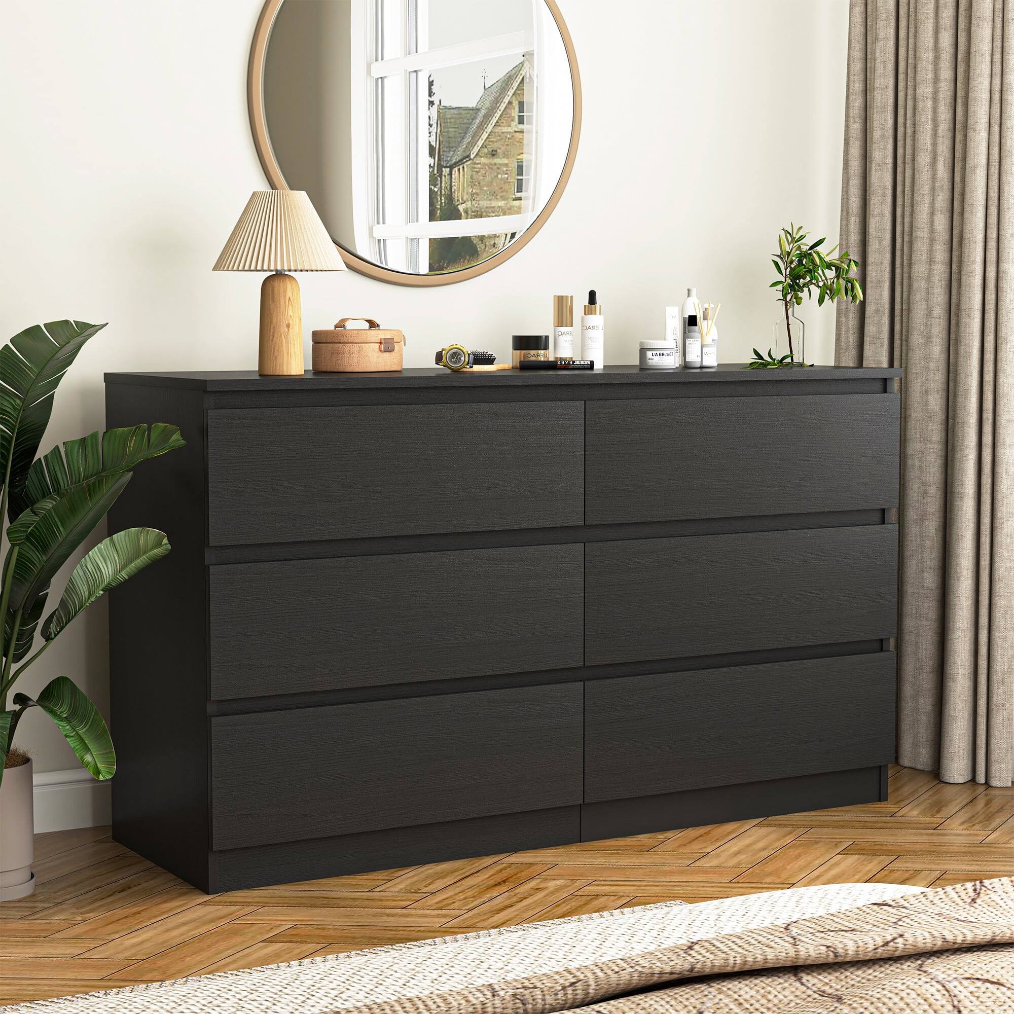 Alt View 8. Kadyn - Modern Mid Century 6 Drawer Wide Dressers Chests for Bedroom, Chest of Drawer Organizer - Black.