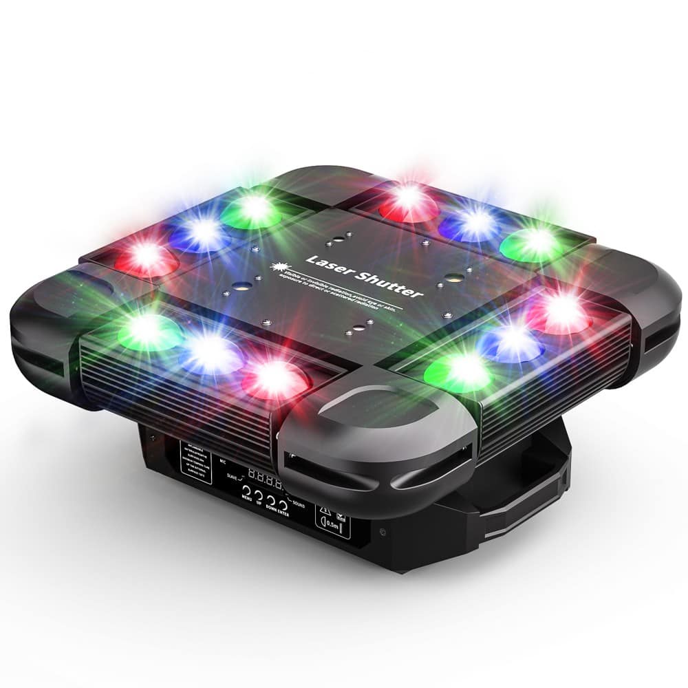 UKing - 12 LEDs Storm Rotating Beam White Light Strobe 4in1 Rotating KTV Moving Head Beam Light Stage Light Wide Light Coverage