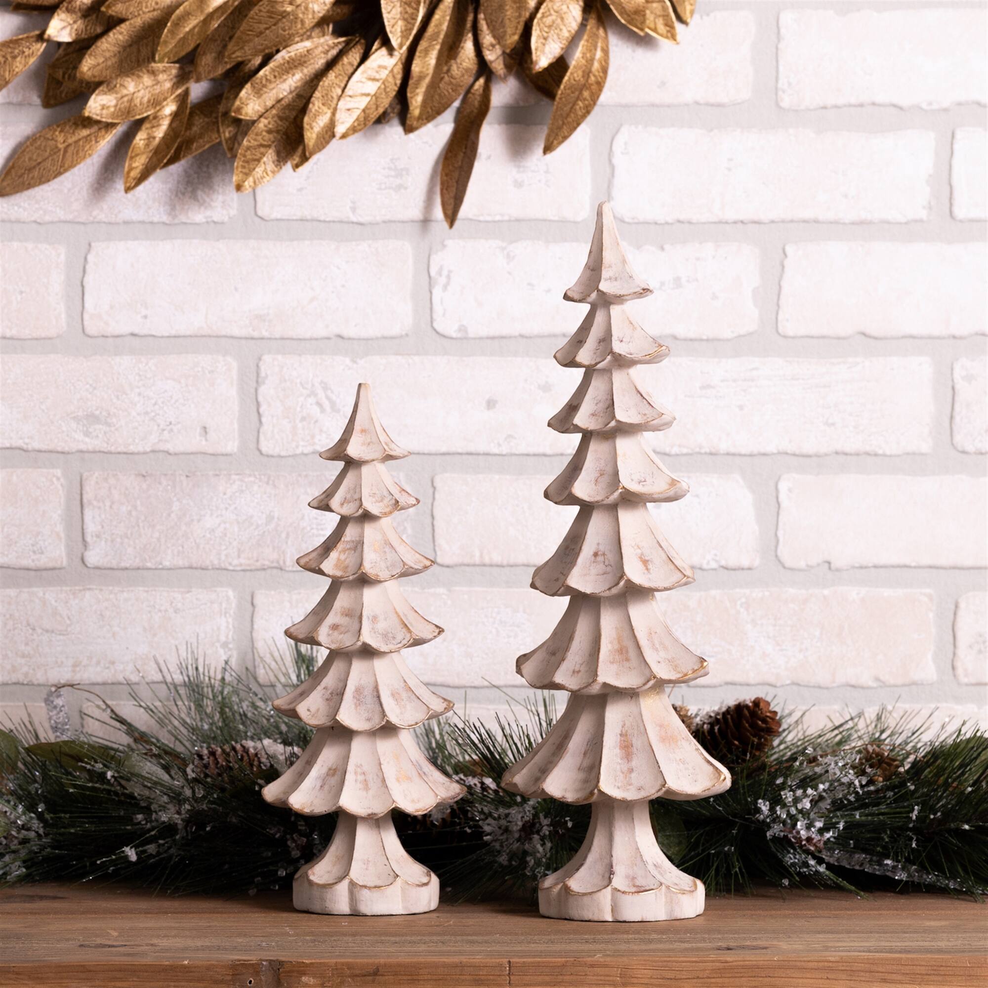 Angle. BreeBe - Brushed Gold Pine Tree (Set of 2) - Brown.
