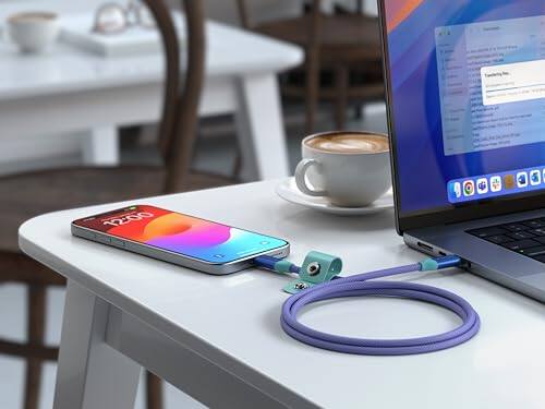 Back. Satechi - USB-C to USB-C Cable - 240W PD, 20Gbps Transfer, 4K/60Hz Video Output, 1m/3.3ft Braided for MacBook, iPhone, iPad - Purple Aqua.