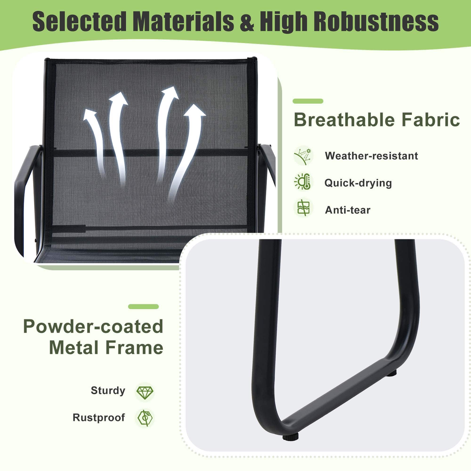 Selected Materials & High Robustness - Breathable Fabric Weather-resistant Quick-drying Anti-tear Powder-coated Metal Frame Sturdy Rustproof