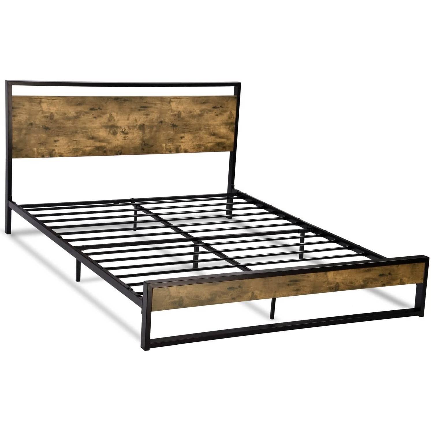 Back. Hivvago - Hivvago Queen Modern Farmhouse Platform Bed Frame with Wood Panel Headboard Footboard - Black.