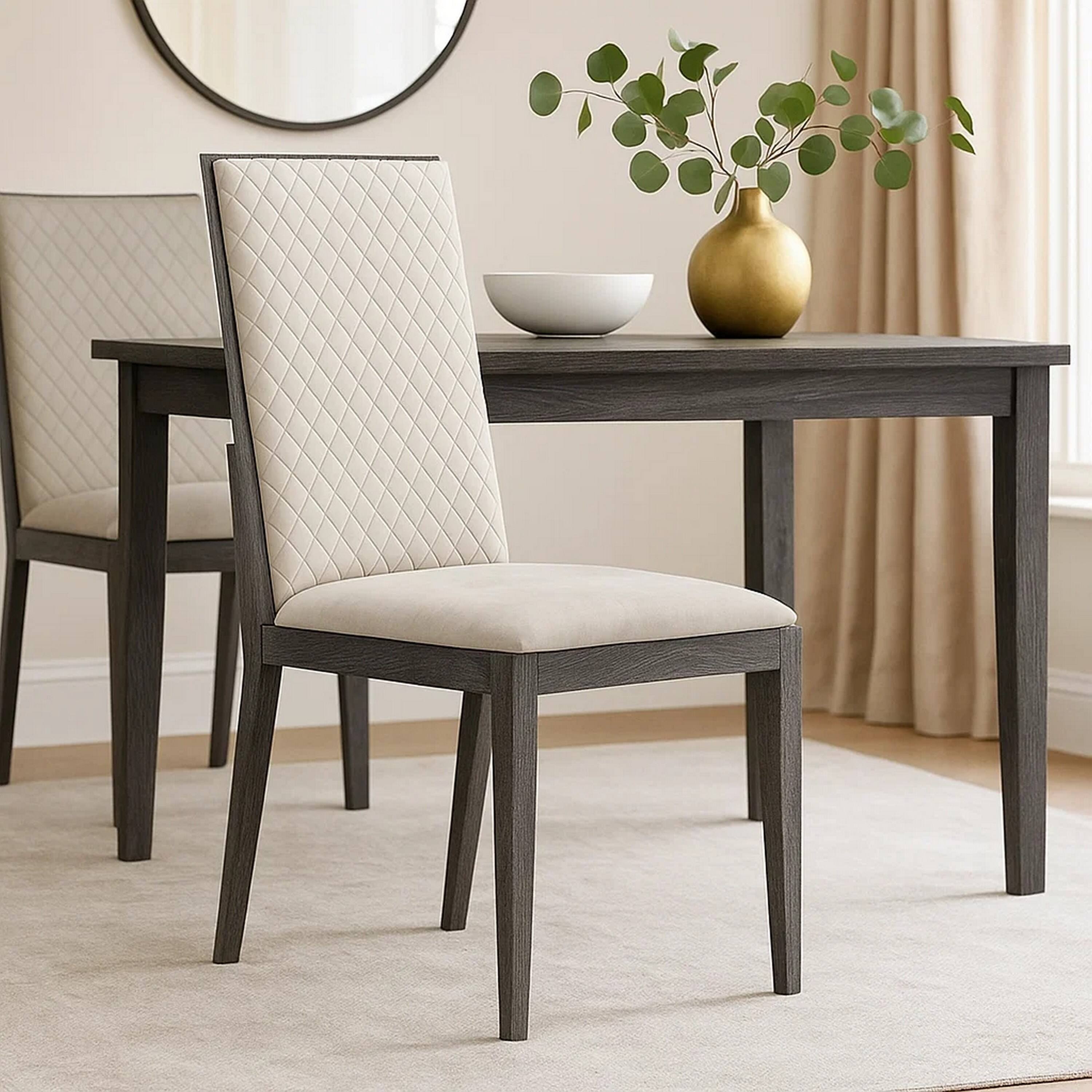 Alt View 6. Manhattan Lane - Veny Dining Side Chair Set of 2, Quilted Gray Synthetic Leather Back - Gray, Dark Walnut Brown.