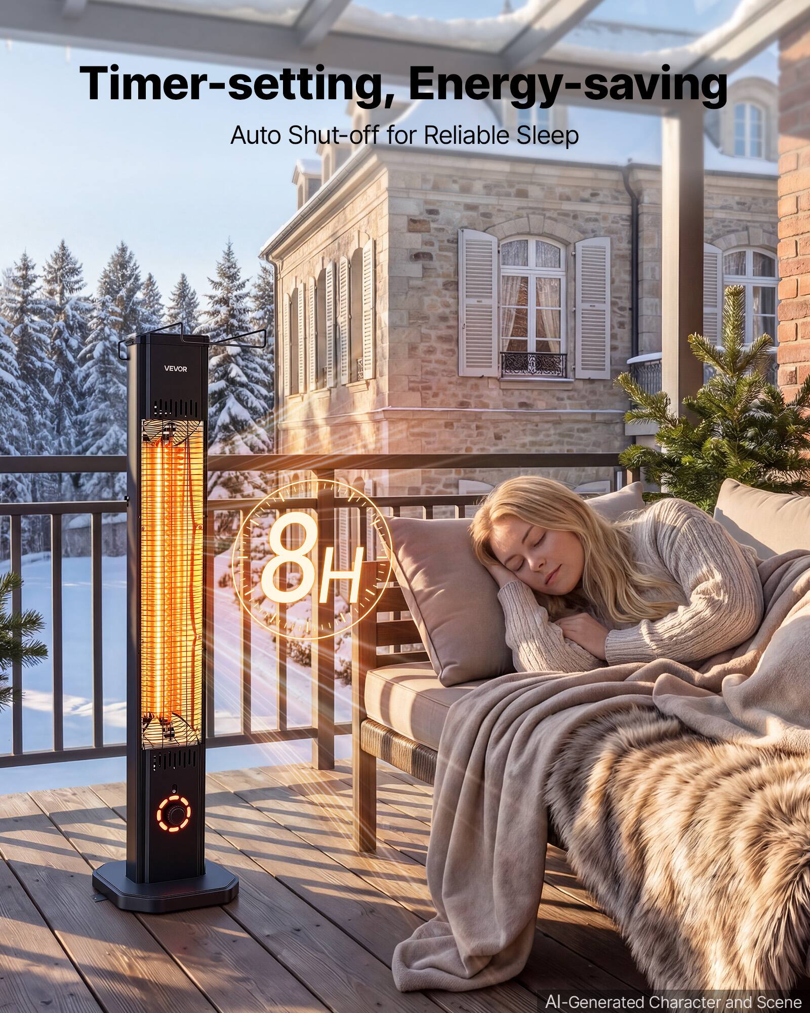 VEVOR Infrared Heater 1500W Electric Space Heater 8 Heat Settings with ...