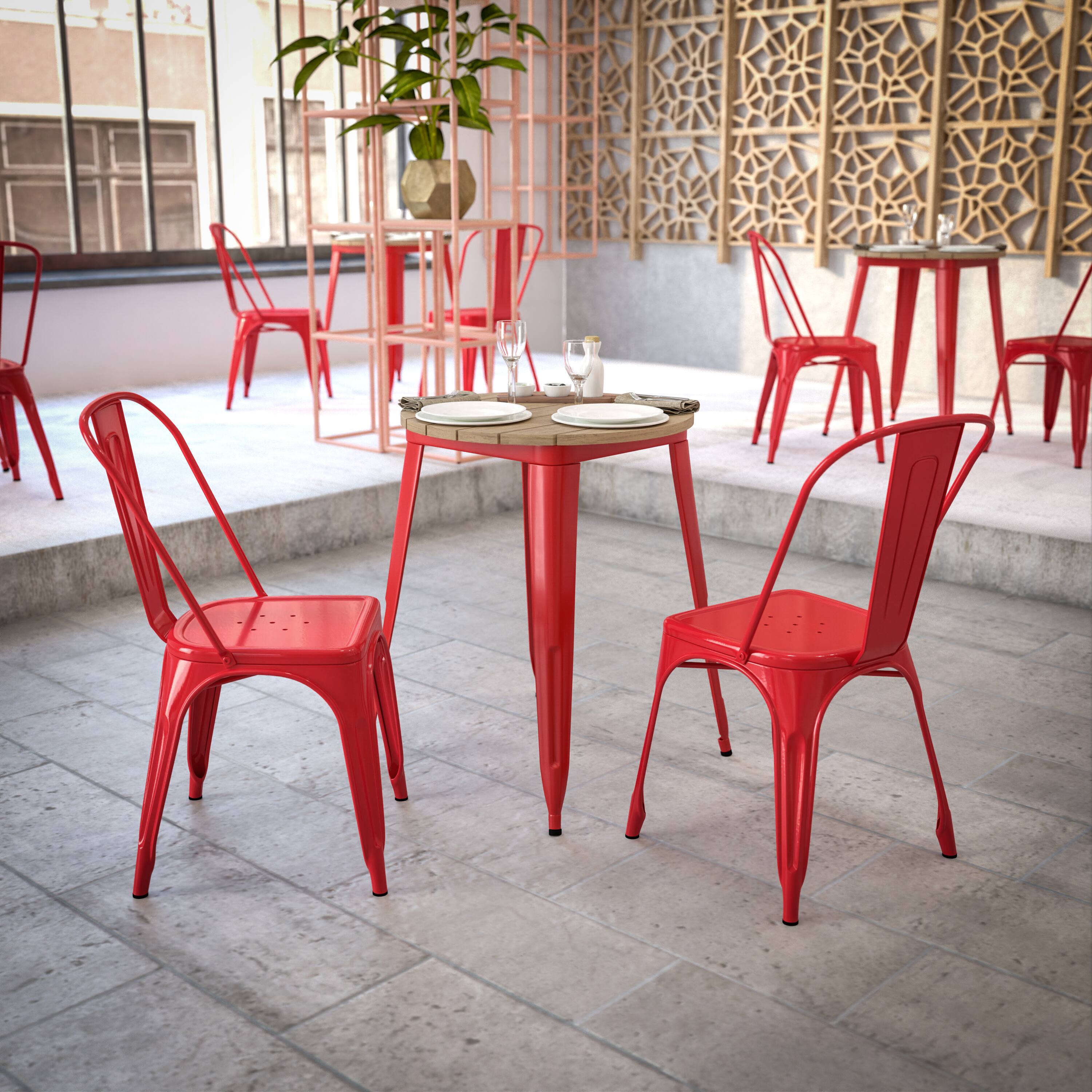 Alt View 3. Flash Furniture - Declan Commercial Grade Indoor/Outdoor Dining Table, 23.75" Round All Weather Brown Poly Resin Top with Red Steel Base - Red.