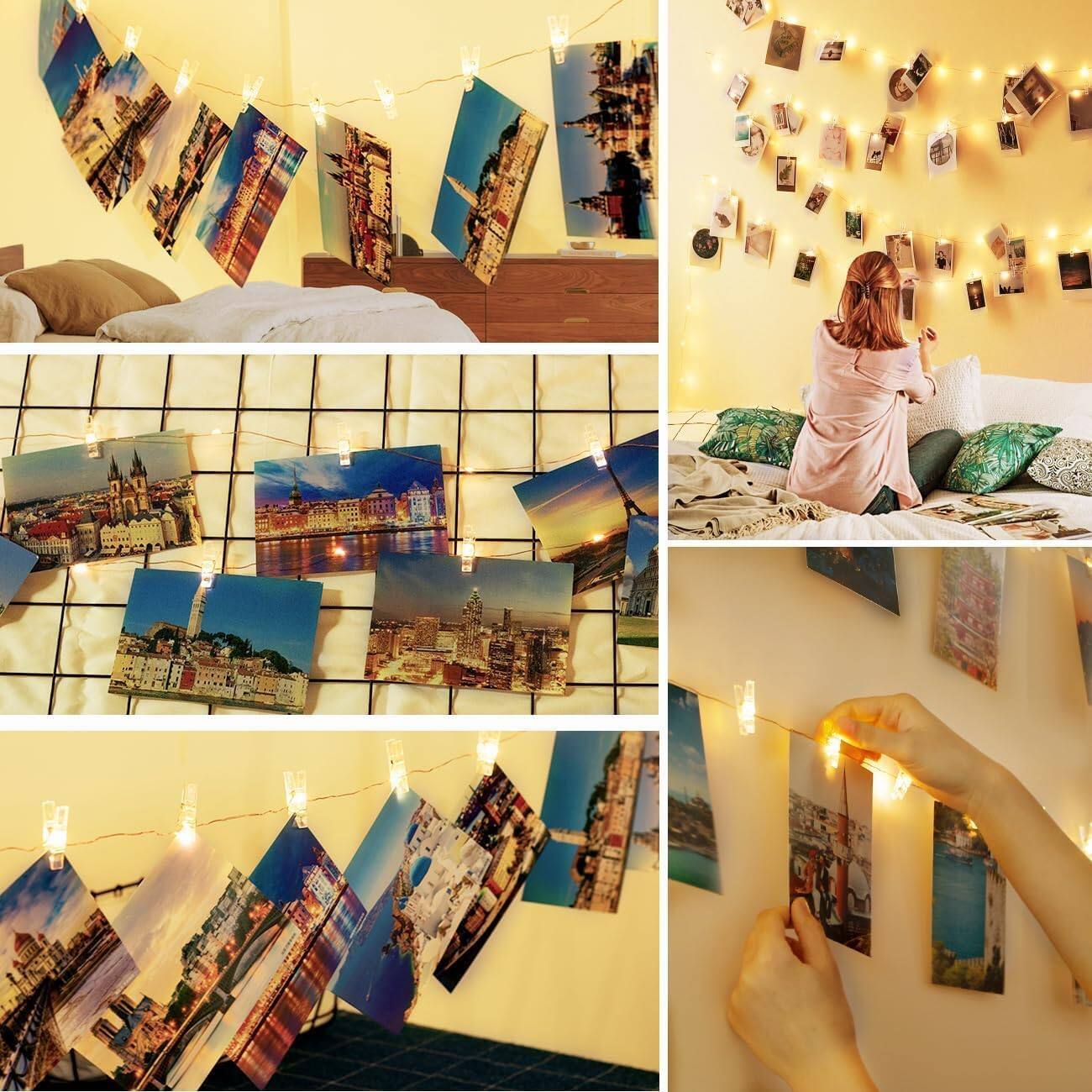Alt View 2. Veranti - Photo Clip String Lights with Remote, 50 LEDs, 30 Clips and 10 Hooks, 5 m - Warm White.