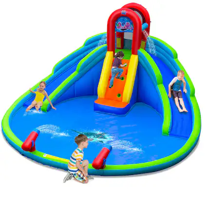 Front. Costway - Costway Inflatable Waterslide Wet & Dry Bounce House w/Upgraded Handrail Blower Excluded - Multicolor.