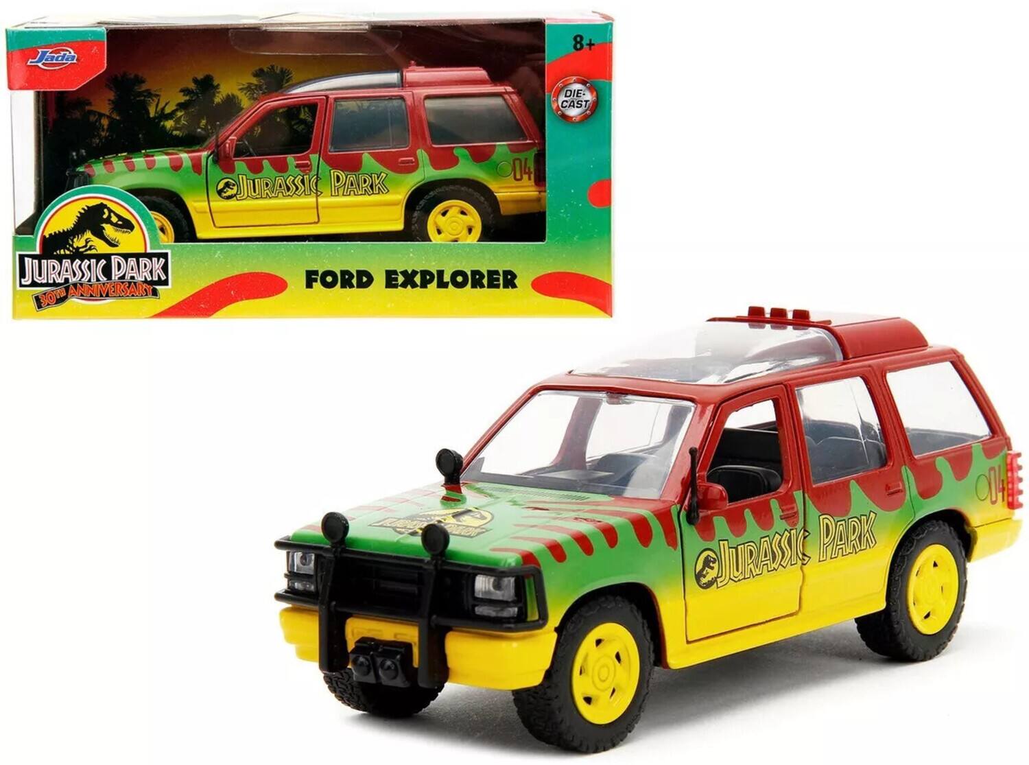 Jada  
8+  
DIE CAST  
JURASSIC PARK  
30TH ANNIVERSARY  
FORD EXPLORER  
JURASSIC PARK  
JURASSIC DARK  
30TH ANNIVERSARY
