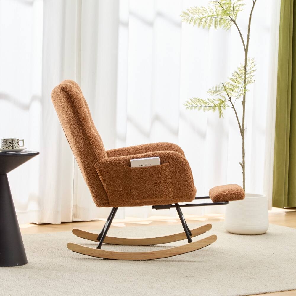 Alt View 7. Loheer - Loheer Teddy Fabric Glider Rocker with Ottoman Brown Nursery Rocking Chair Solid Wood Base - Brown.