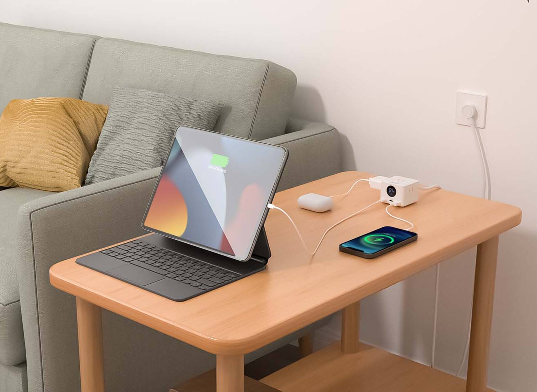 Alt View 3. MINIX - PA6513U 67W USB C Charger with 3 Outlets, Gan 3-Port Compact Cube Fast Power Strip Surge Protection, 5ft Extension Cord - White.