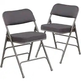 Emma + Oliver - 2 Pack Premium Curved Triple Braced & Hinged Fabric Upholstered Metal Folding Chair - Gray