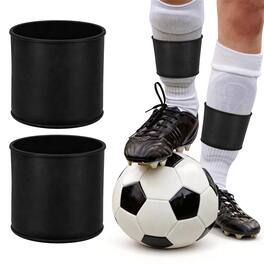 Unique Bargains - Silicone Soccer Leg Bands, Non-Slip Shin Guard Straps to Hold Guards Sleeves Sports Leg Band 1 Pair Size L - Black